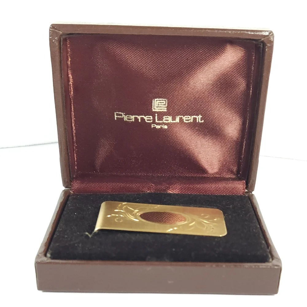 Vintage Hadley Gold Plated Floral Etched Money Clip Pierre Laurent Paris